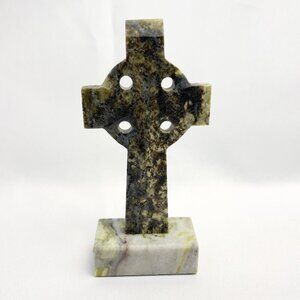 Connemara Marble Celtic Cross Vintage Handmade in Ireland by JMJ 5.25"